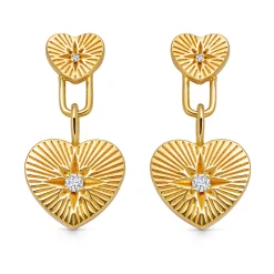 Astley Clarke Biography 18ct Yellow Gold Vermeil White Sapphire Double Heart Drop Stud Earrings