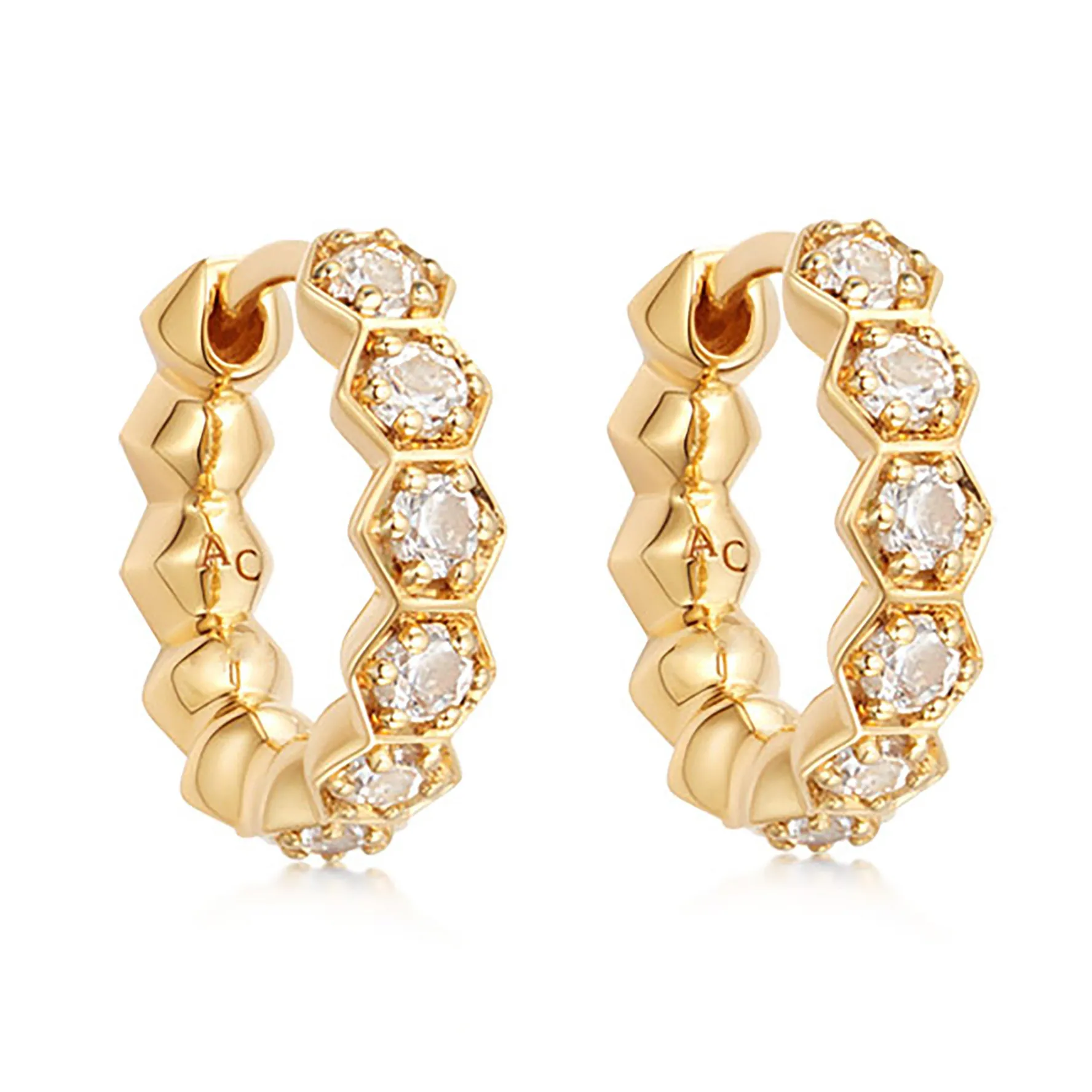Astley Clarke Deco 18ct Yellow Gold Vermeil White Sapphire Hoop Earrings