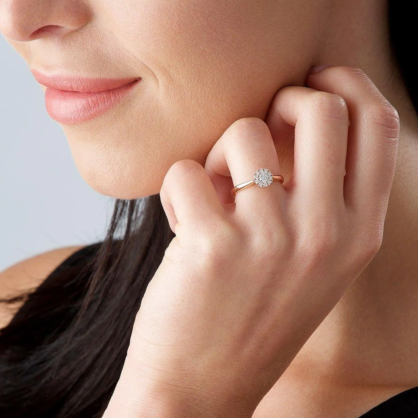 Beaverbrooks 18ct Rose Gold Diamond Halo Ring