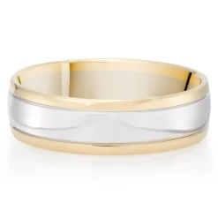 Beaverbrooks 9ct White and Yellow Gold 6mm Men’s Wedding Ring