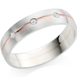Beaverbrooks 9ct White and Rose Gold Diamond 5mm Men's Wedding Ring