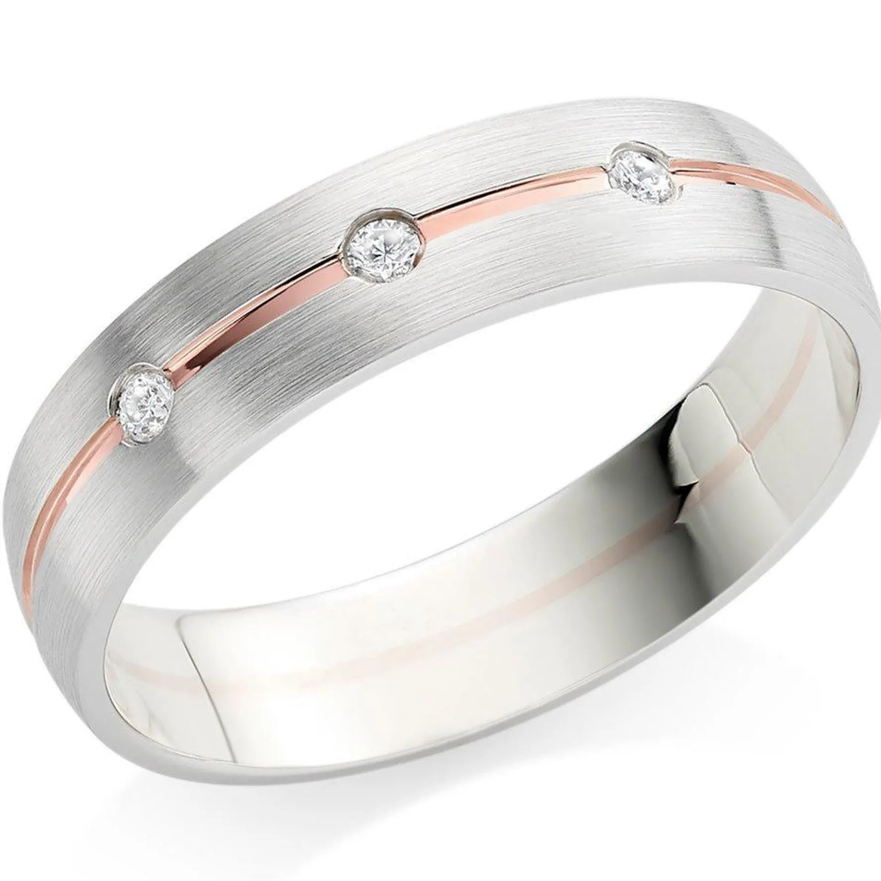 Beaverbrooks 9ct White and Rose Gold Diamond 5mm Men's Wedding Ring