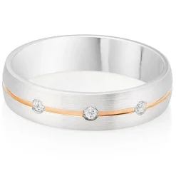 Beaverbrooks 9ct White and Rose Gold Diamond 5mm Men's Wedding Ring