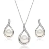 Beaverbrooks 9ct White Gold Diamond Freshwater Cultured Pearl Pendant and Earrings Set