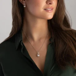 Beaverbrooks 9ct White Gold Diamond Freshwater Cultured Pearl Pendant and Earrings Set