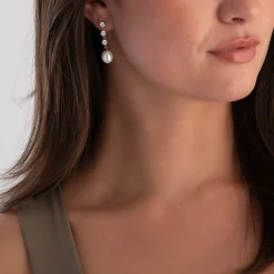 Beaverbrooks 9ct White Gold Cubic Zirconia Freshwater Cultured Pearl Drop Earrings