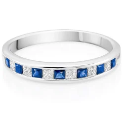 Beaverbrooks 18ct White Gold Diamond Sapphire Princess Cut Half Eternity Ring