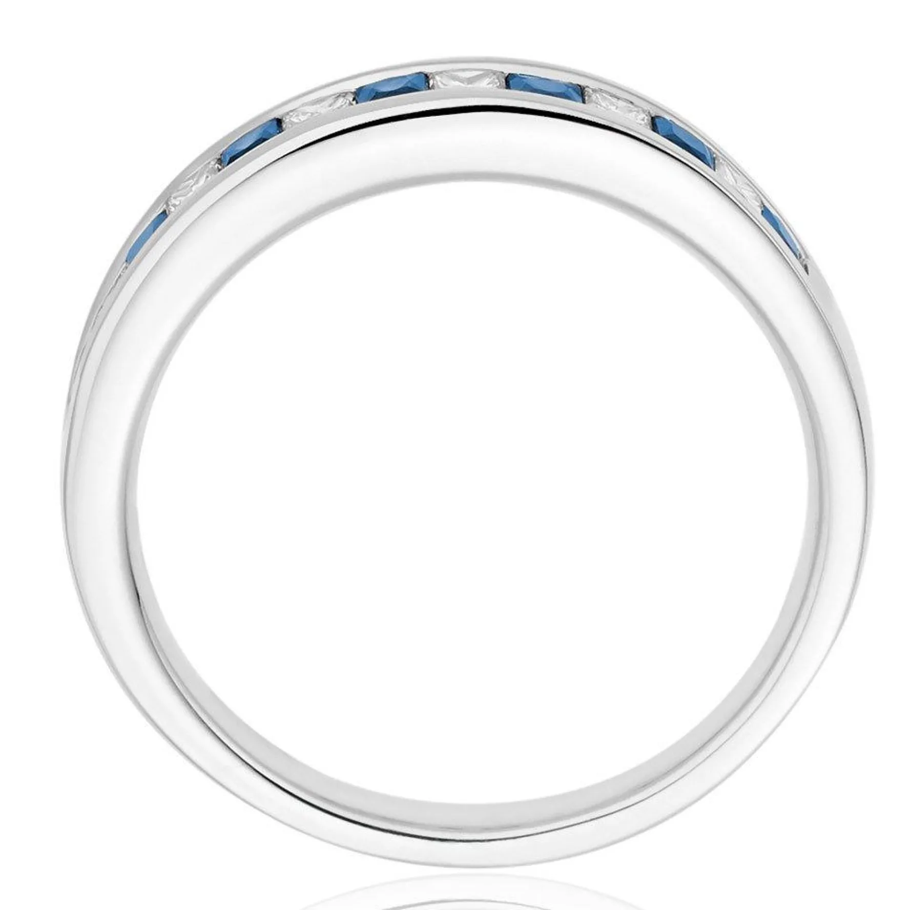 Beaverbrooks 18ct White Gold Diamond Sapphire Princess Cut Half Eternity Ring