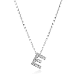 Beaverbrooks 9ct White Gold Diamond Initial E Pendant