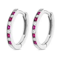 Beaverbrooks 9ct White Gold Diamond Ruby Hoop Earrings