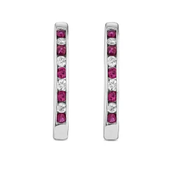 Beaverbrooks 9ct White Gold Diamond Ruby Hoop Earrings