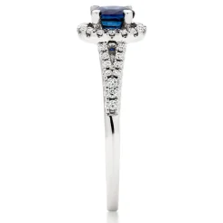 Beaverbrooks 18ct White Gold Diamond Sapphire Halo Engagement Ring