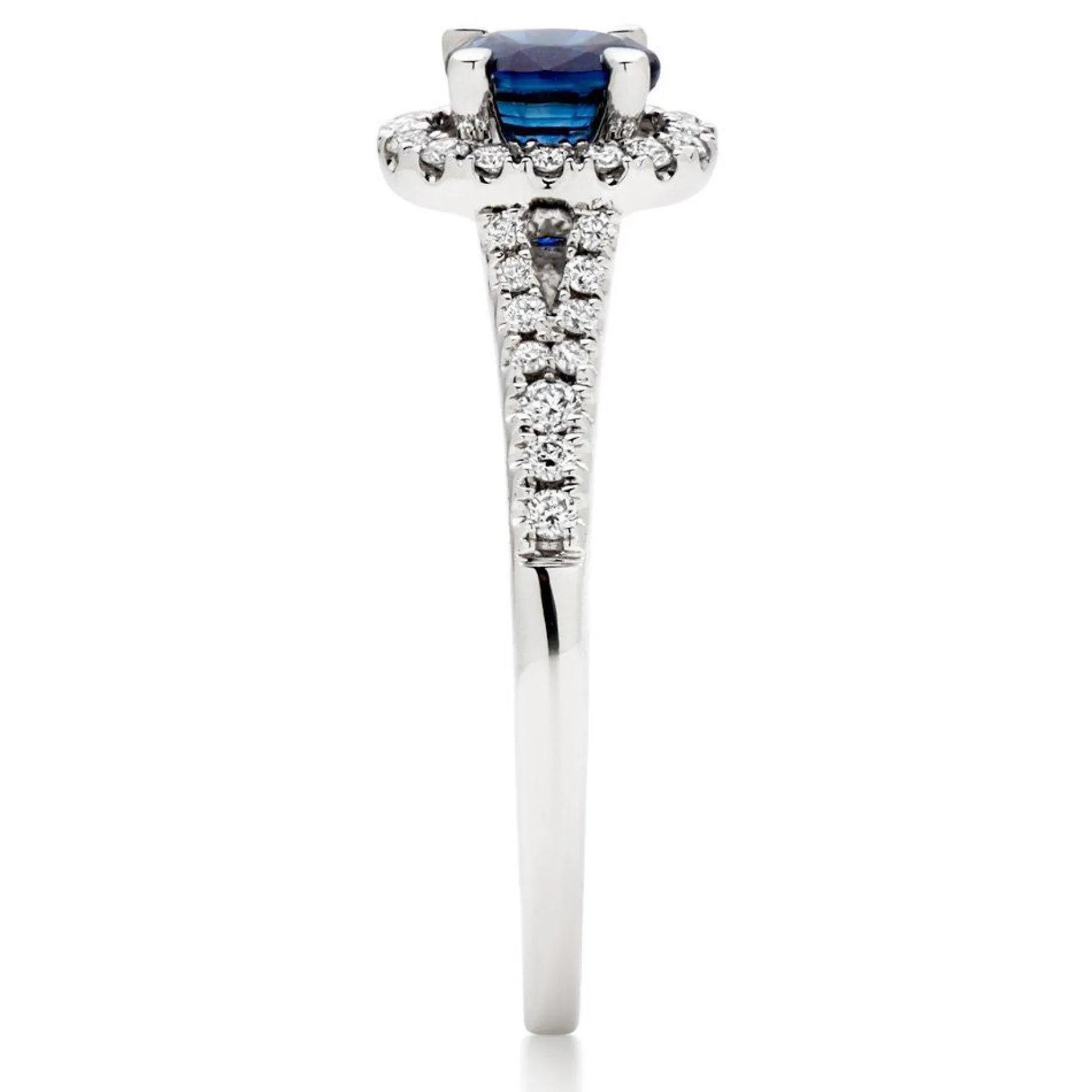 Beaverbrooks 18ct White Gold Diamond Sapphire Halo Engagement Ring