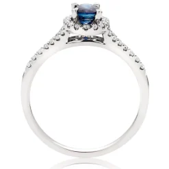Beaverbrooks 18ct White Gold Diamond Sapphire Halo Engagement Ring