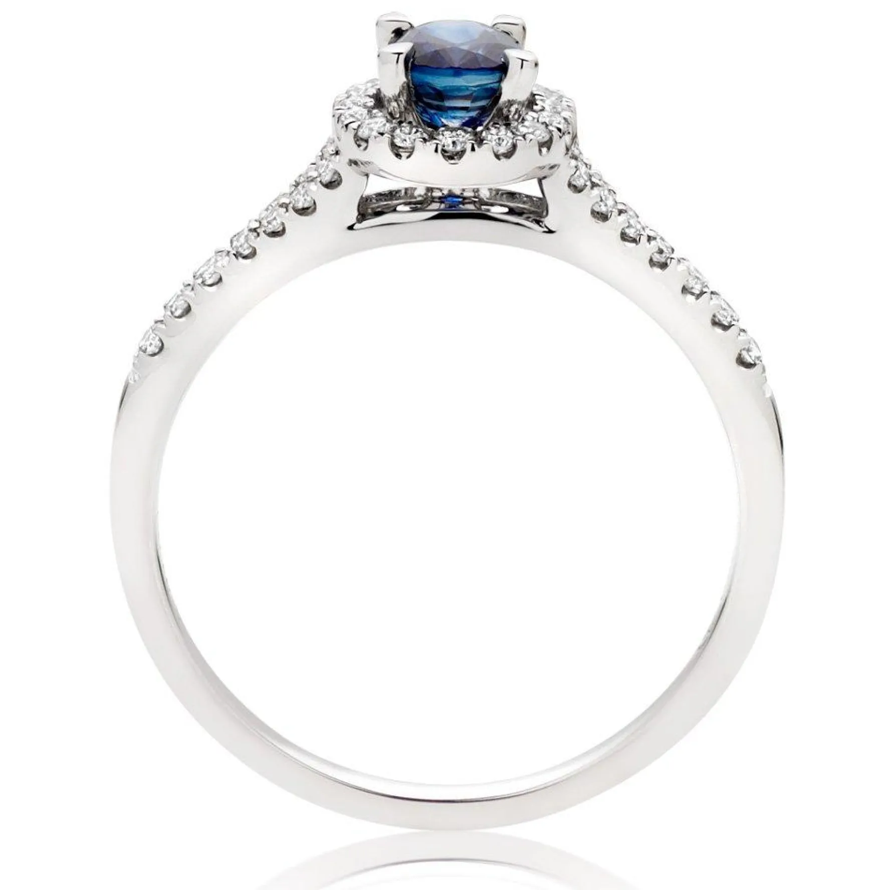 Beaverbrooks 18ct White Gold Diamond Sapphire Halo Engagement Ring