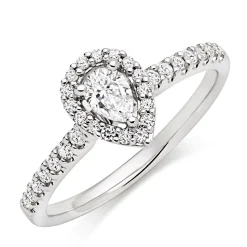 Beaverbrooks 18ct White Gold Diamond Pear Shaped Halo Engagement Ring