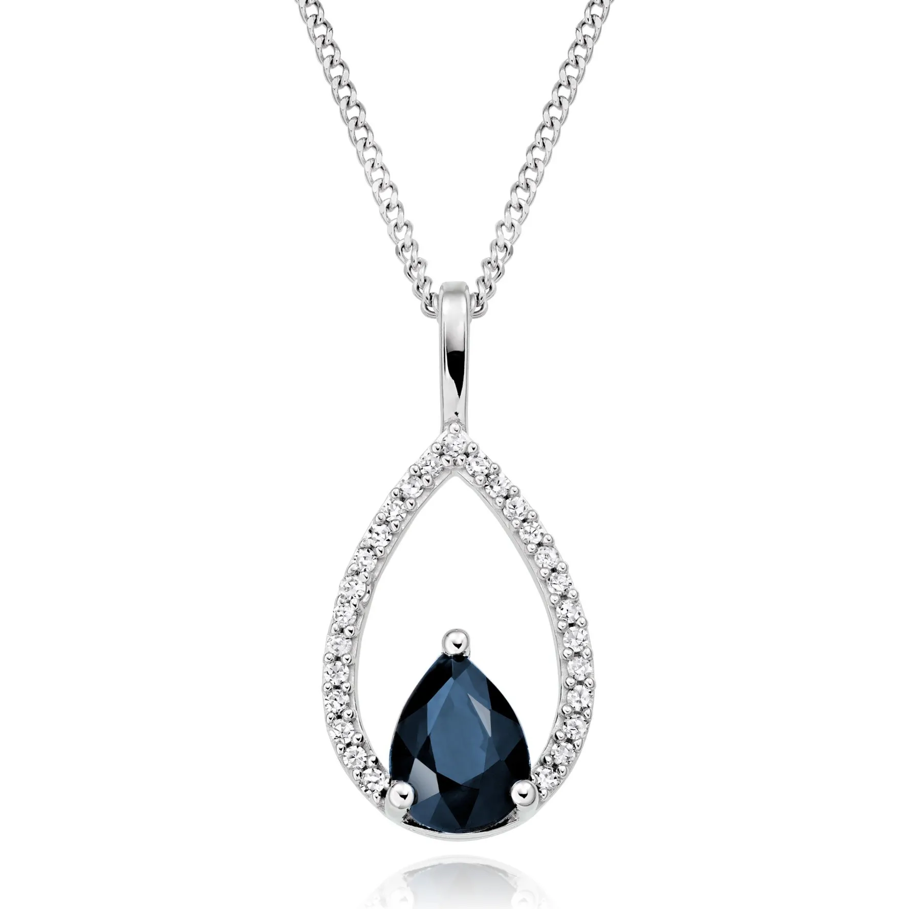 Beaverbrooks 9ct White Gold Diamond Sapphire Pendant
