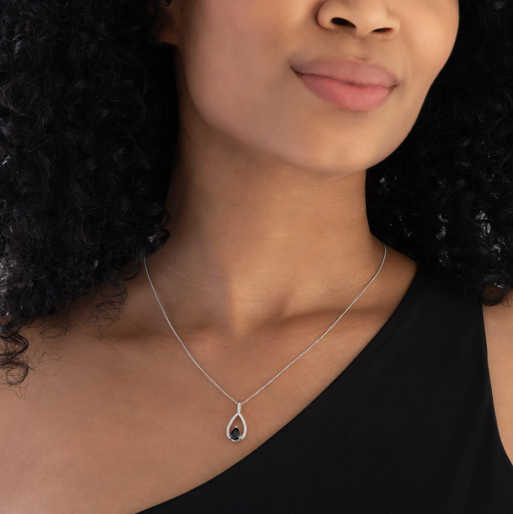 Beaverbrooks 9ct White Gold Diamond Sapphire Pendant