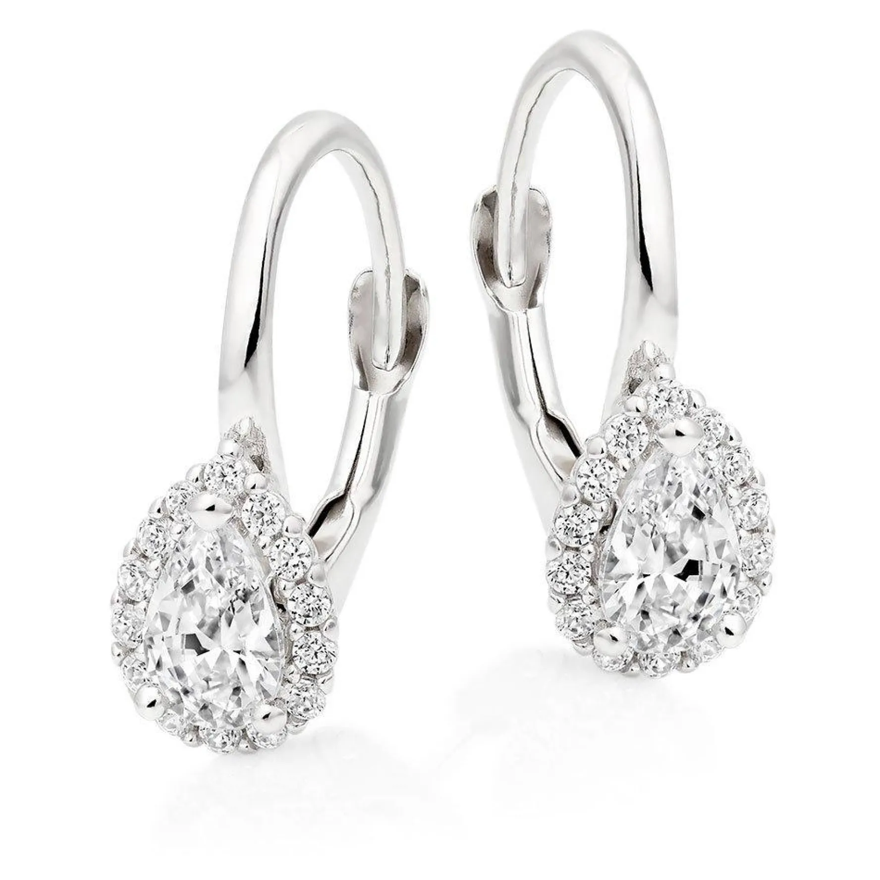 Beaverbrooks 9ct White Gold Cubic Zirconia Pear Shaped Halo Drop Earrings