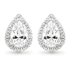 Beaverbrooks 9ct White Gold Cubic Zirconia Pear-Shaped Halo Earrings