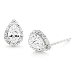 Beaverbrooks 9ct White Gold Cubic Zirconia Pear-Shaped Halo Earrings