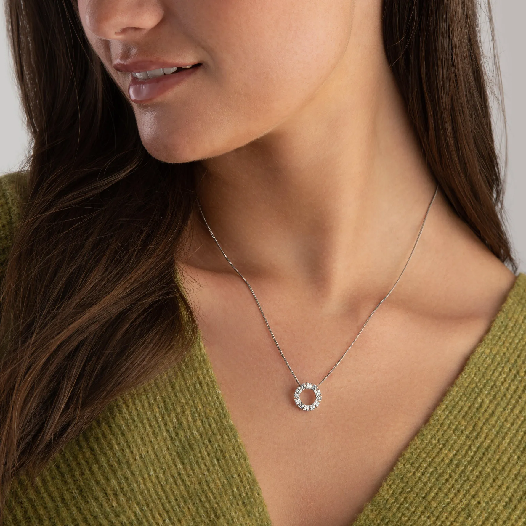 Beaverbrooks 9ct White Gold Cubic Zirconia Circle Pendant
