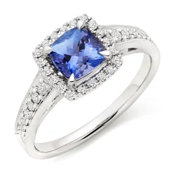 Beaverbrooks 18ct White Gold Diamond Tanzanite Halo Ring
