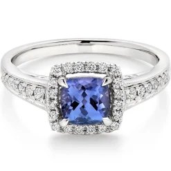 Beaverbrooks 18ct White Gold Diamond Tanzanite Halo Ring