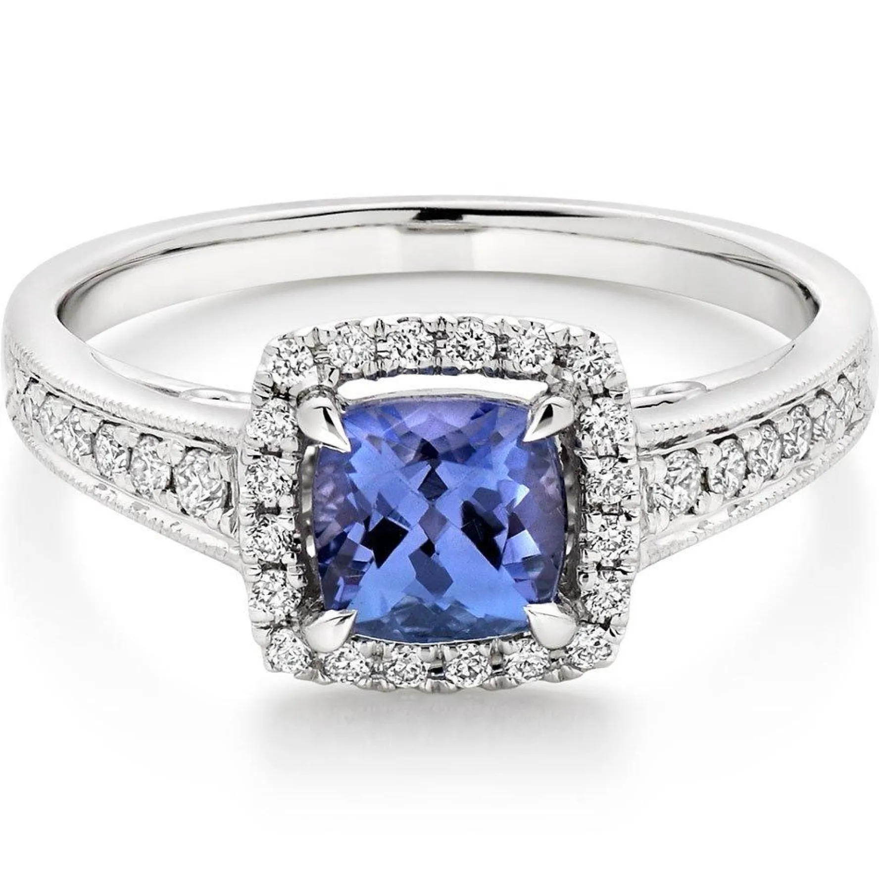 Beaverbrooks 18ct White Gold Diamond Tanzanite Halo Ring