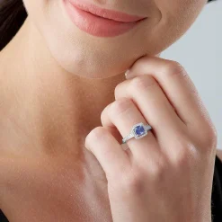 Beaverbrooks 18ct White Gold Diamond Tanzanite Halo Ring