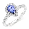 Beaverbrooks 18ct White Gold Diamond Tanzanite Pear Shaped Halo Ring