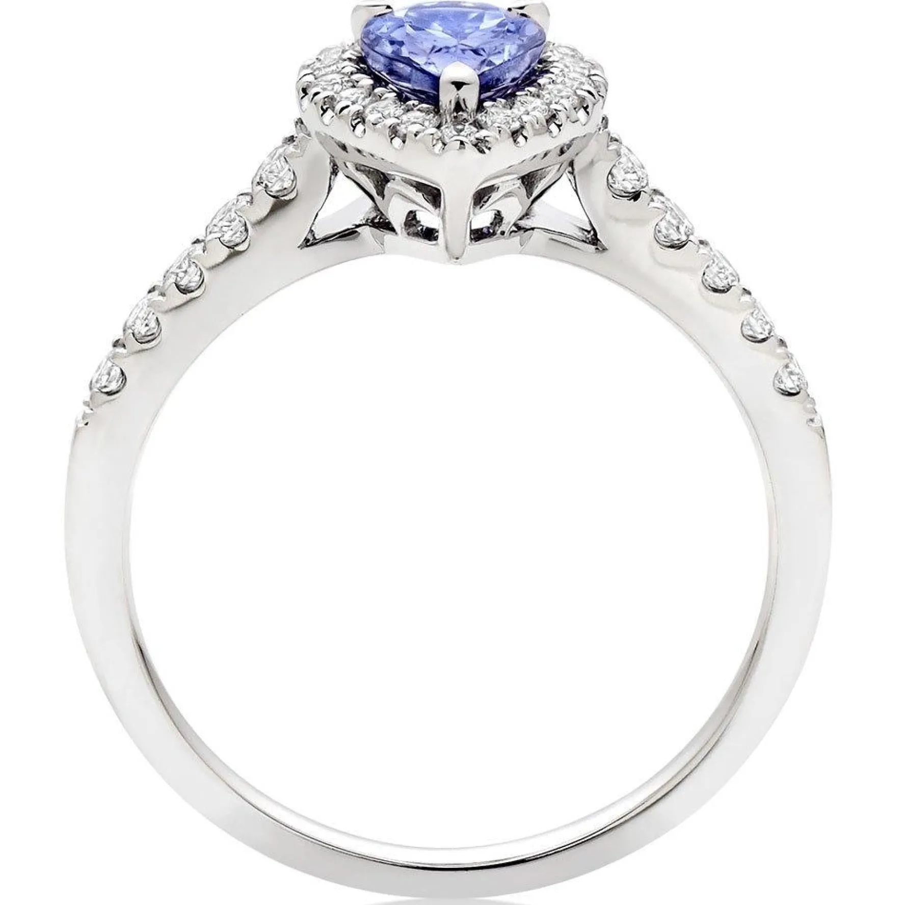 Beaverbrooks 18ct White Gold Diamond Tanzanite Pear Shaped Halo Ring
