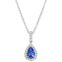 Beaverbrooks 18ct White Gold Diamond Tanzanite Pear Shaped Halo Pendant