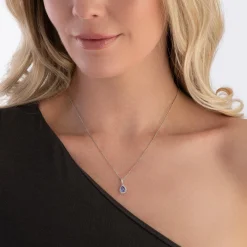 Beaverbrooks 18ct White Gold Diamond Tanzanite Pear Shaped Halo Pendant