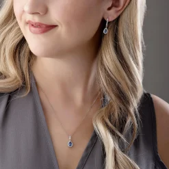 Beaverbrooks 18ct White Gold Diamond Tanzanite Pear Shaped Halo Pendant