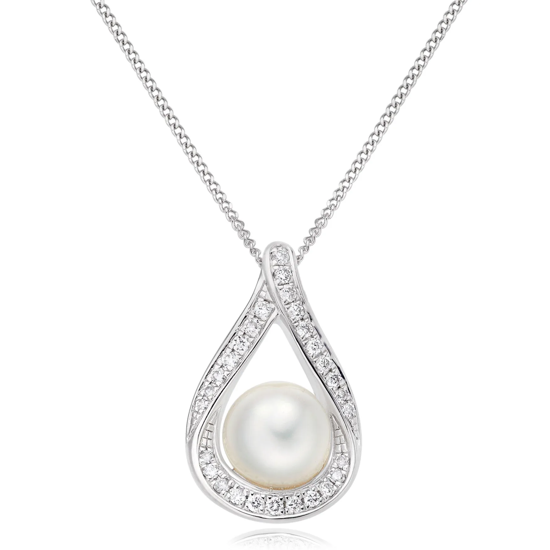 Beaverbrooks 9ct White Gold Diamond Freshwater Cultured Pearl Pendant