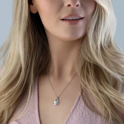 Beaverbrooks 9ct White Gold Diamond Freshwater Cultured Pearl Pendant