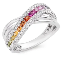 Beaverbrooks 18ct White Gold Diamond Sapphire Rainbow Ring