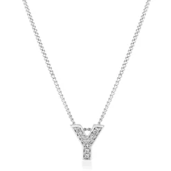 Beaverbrooks 9ct White Gold Diamond Initial Y Pendant
