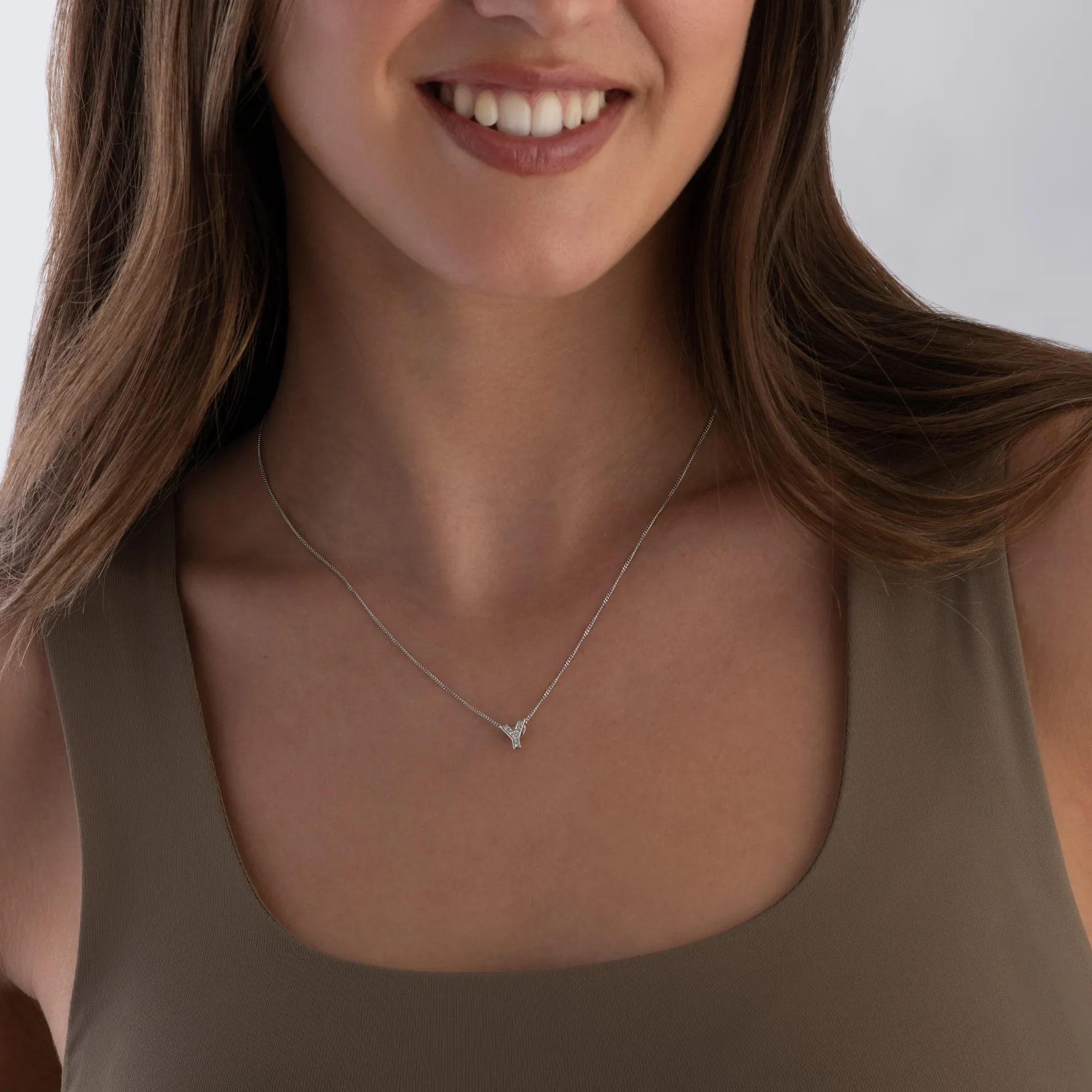 Beaverbrooks 9ct White Gold Diamond Initial Y Pendant
