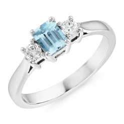 Beaverbrooks 18ct White Gold Diamond Aquamarine Three Stone Ring