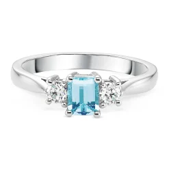 Beaverbrooks 18ct White Gold Diamond Aquamarine Three Stone Ring
