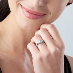 Beaverbrooks 18ct White Gold Diamond Aquamarine Three Stone Ring