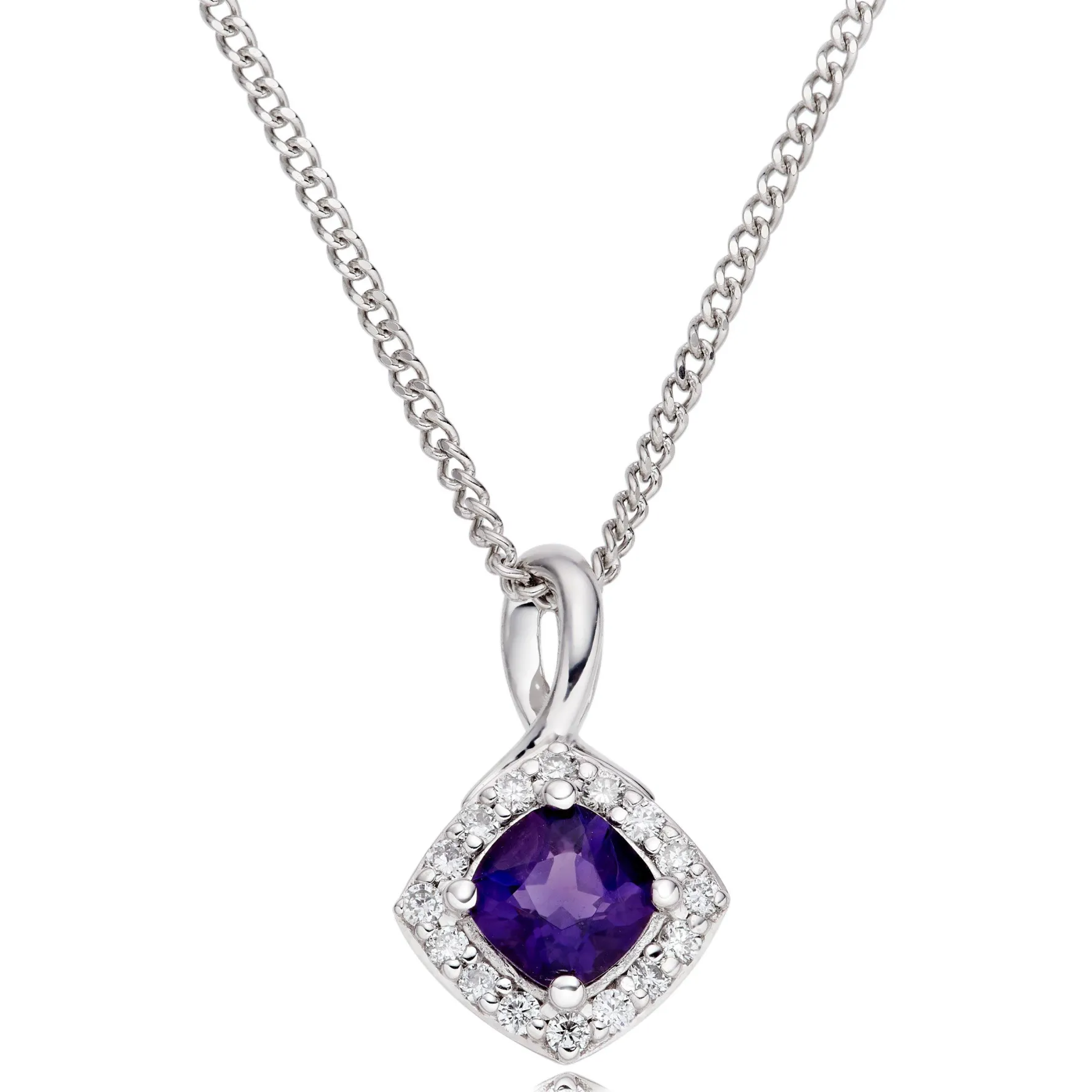 Beaverbrooks 9ct White Gold Diamond Amethyst Pendant