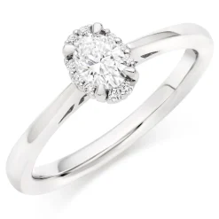 Beaverbrooks 18ct White Gold Diamond Oval Cut Halo Ring