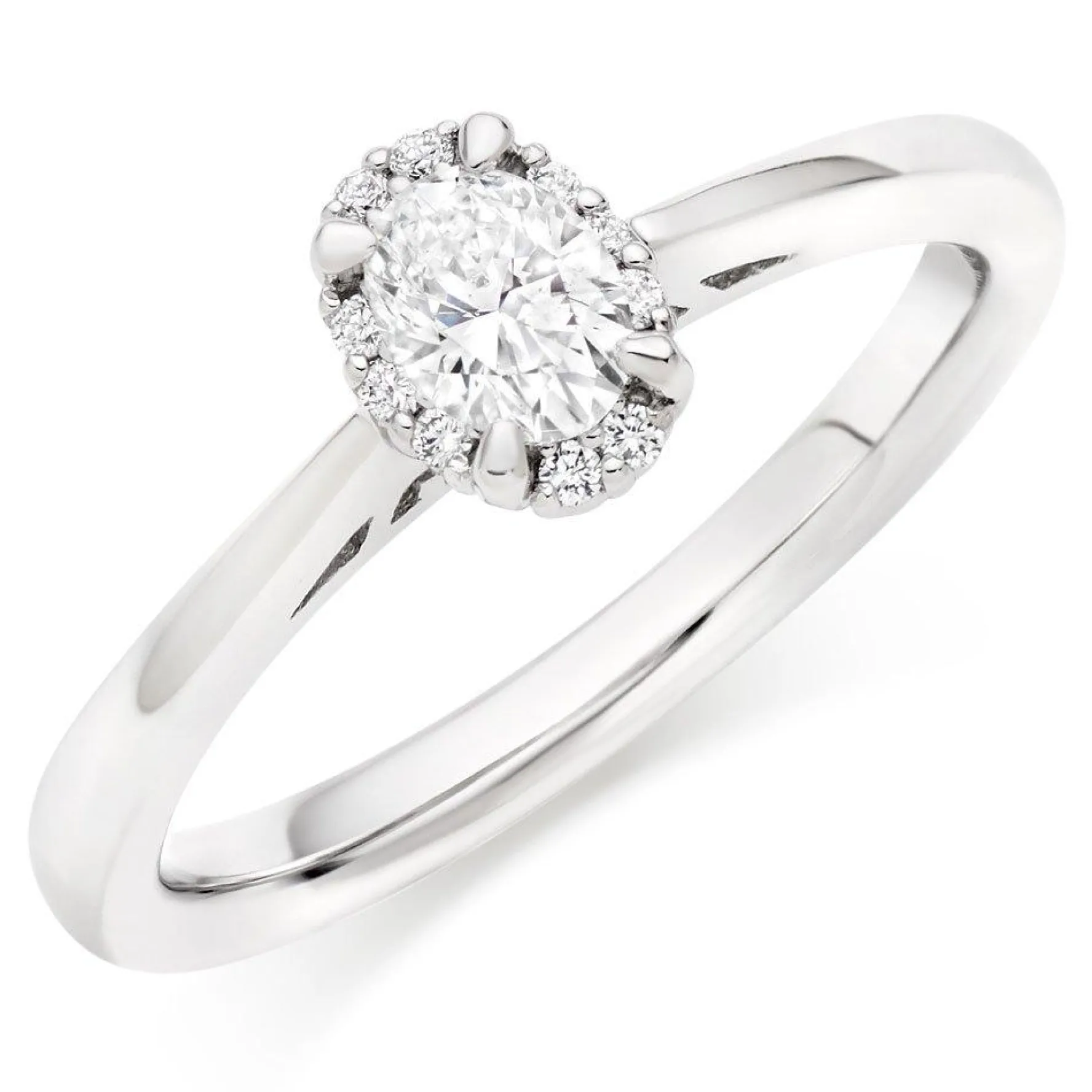 Beaverbrooks 18ct White Gold Diamond Oval Cut Halo Ring
