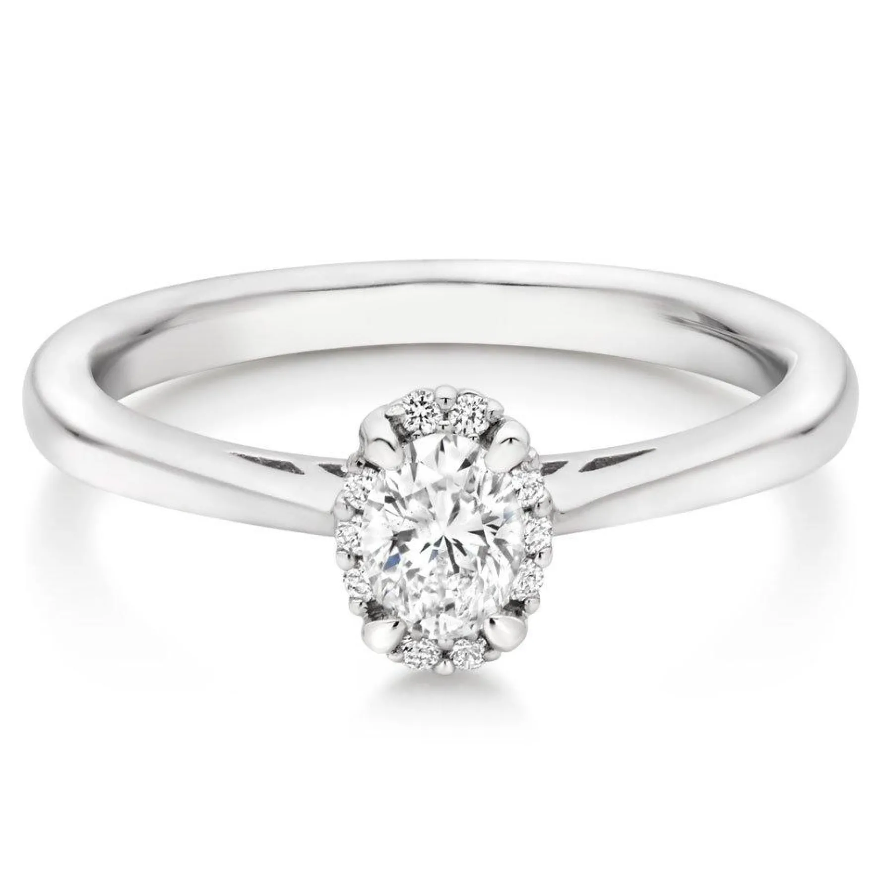 Beaverbrooks 18ct White Gold Diamond Oval Cut Halo Ring