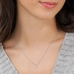 Beaverbrooks 9ct White Gold Diamond Initial L Pendant