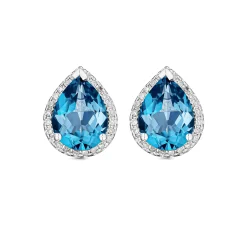 Beaverbrooks 9ct White Gold Diamond Blue Topaz Stud Earrings