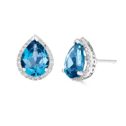 Beaverbrooks 9ct White Gold Diamond Blue Topaz Stud Earrings